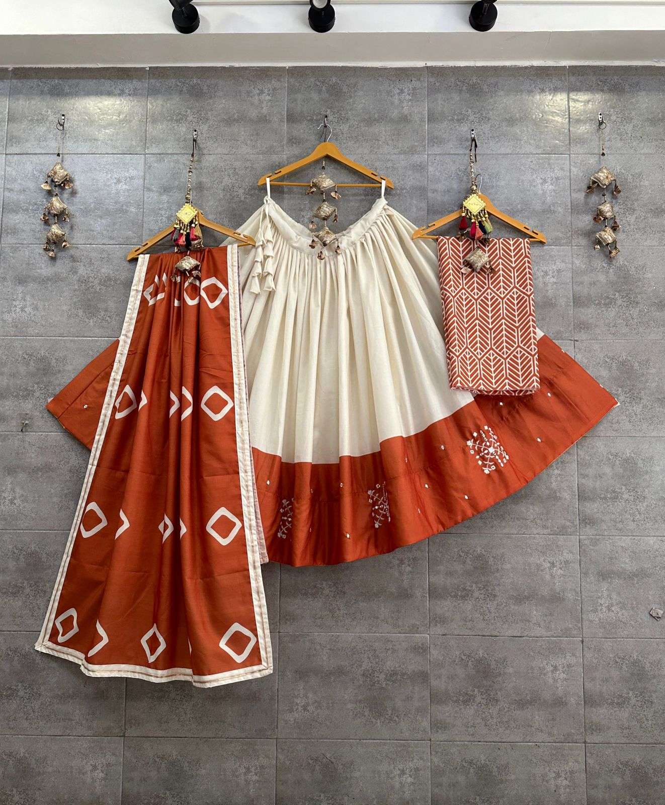 ASR-1317 HIT DESIGN BY AQSAWHOLESALE PURE KHADI COTTON MIRROR WORK READMADE CHANIYA CHOLI