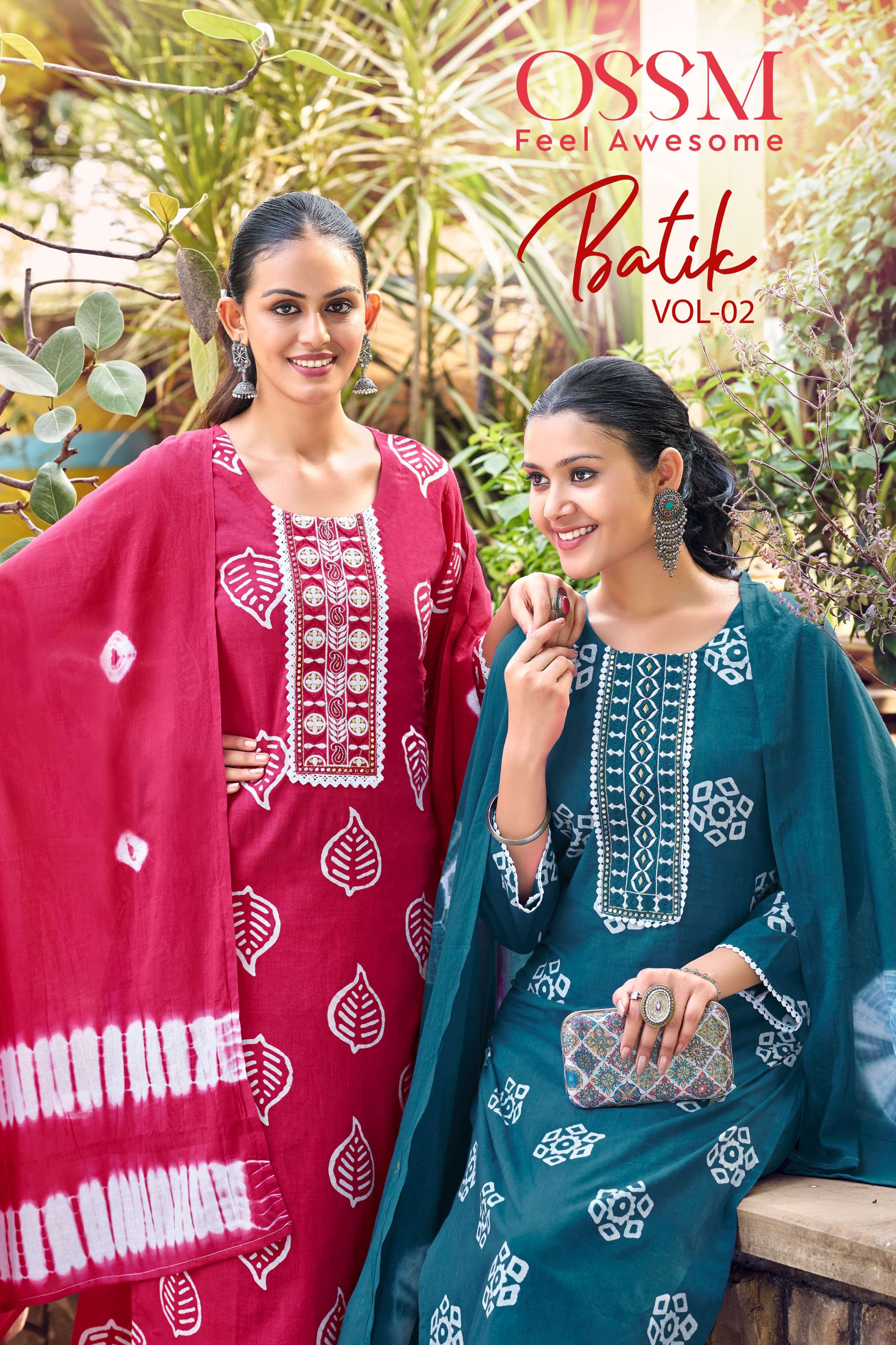 BATIK VOL-2 BY OSSM 1001 TO 1006 SERIES COTTON PRINT WORK READYMADE DRESSES