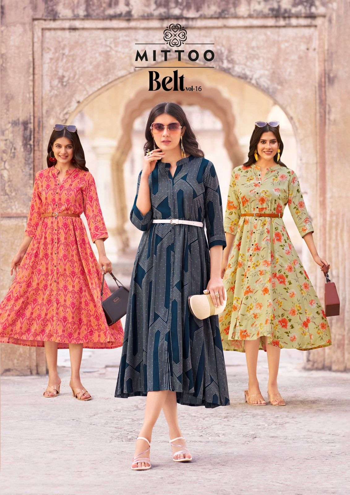 BELT VOL-16 BY MITTOO 1414 TO 1418 SERIES RAYON PRINT LONG KURTIS