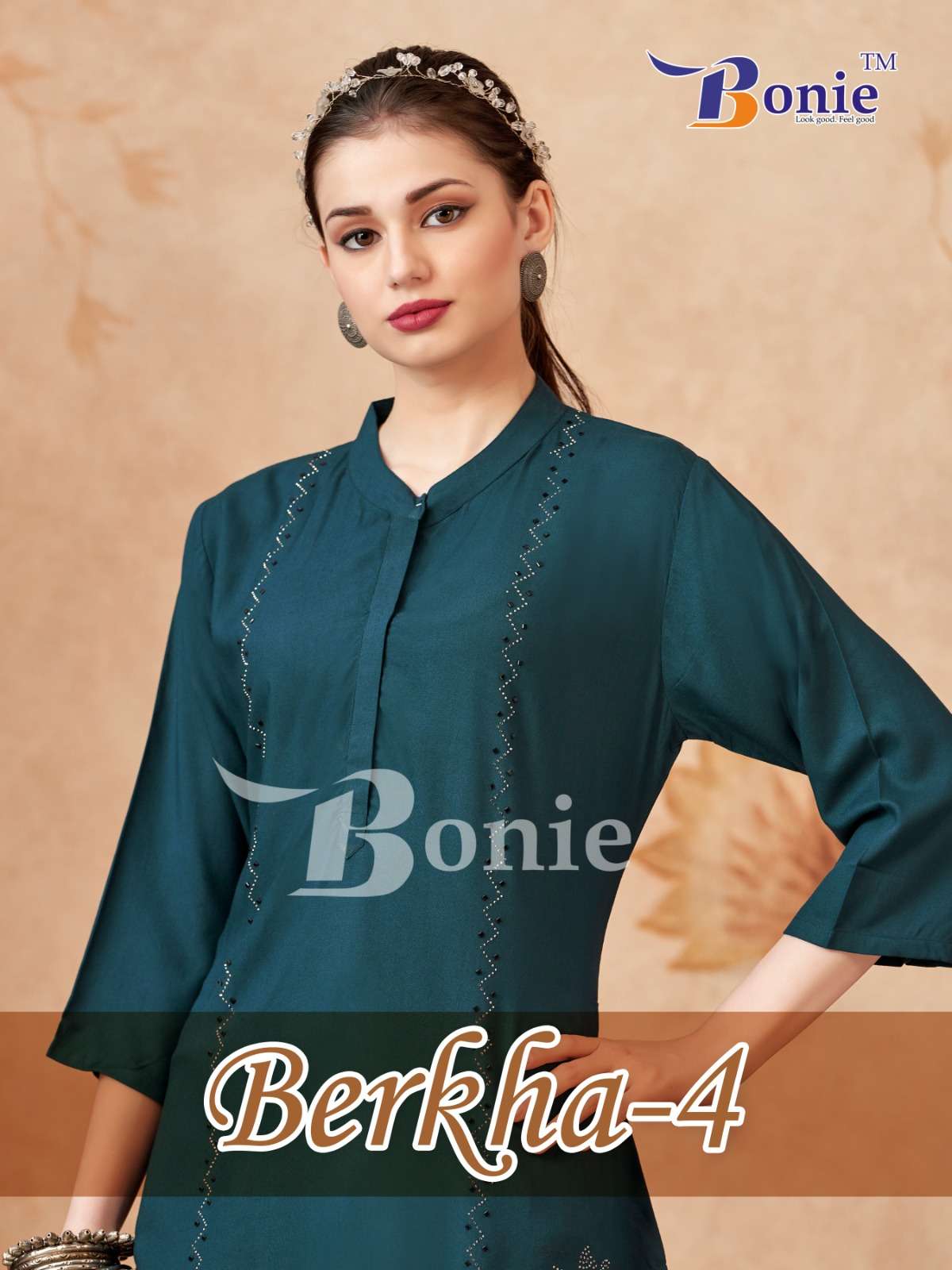 BERKHA VOL-4 BY BONIE 4001 TO 4006 SERIES RAYON FANCY WORK TOP TUNICS