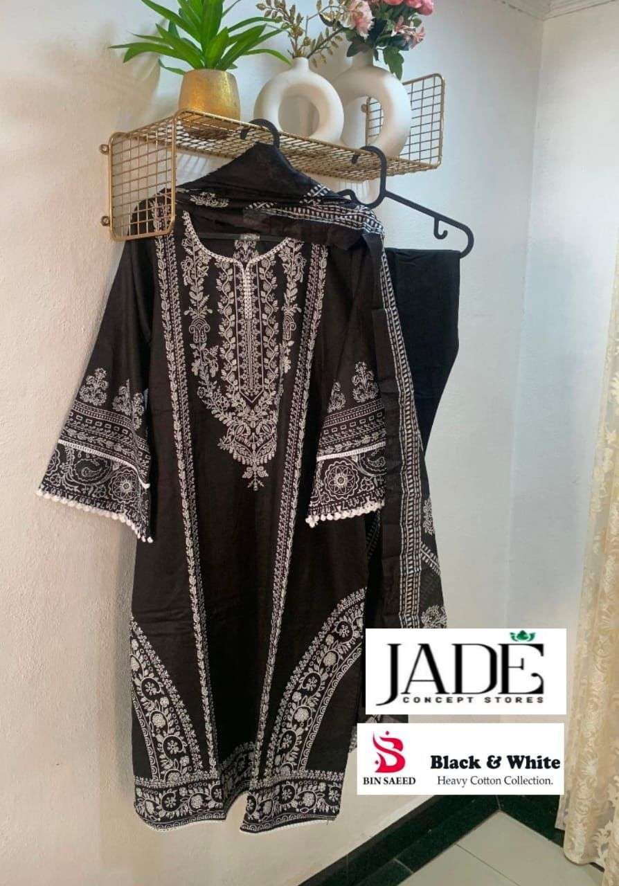 BIN SAEED BLACK&WHITE BY JADE PURE COTTON LAWN PRINT PAKISTANI READYMADE DRESSES