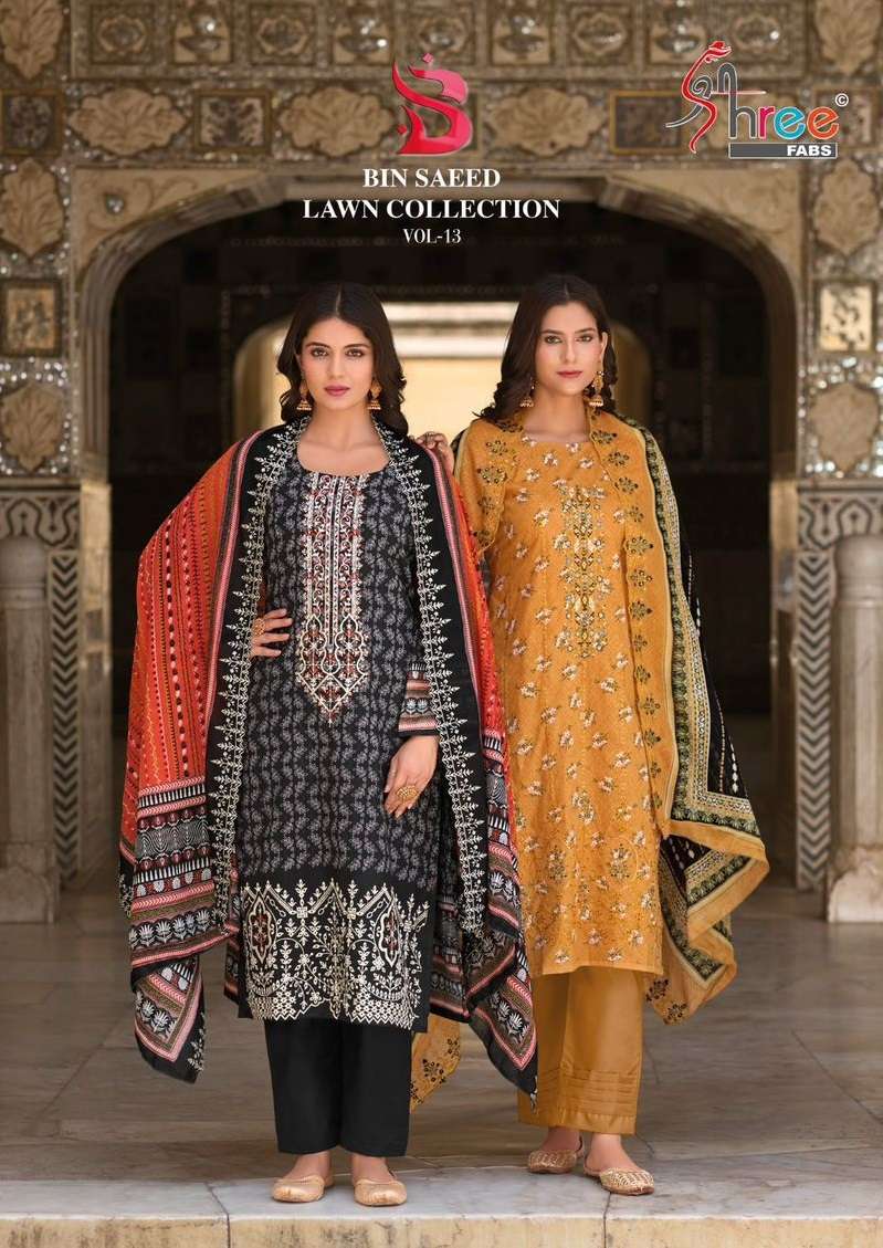 BIN SAEED LAWN COLLECTION VOL-13 BY SHREE FABS 13001 TO 13006 SERIES COTTON WORK DRESSES