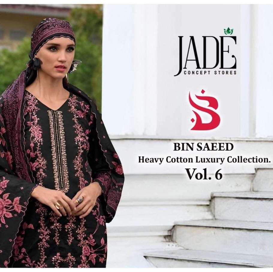 BIN SAEED VOL-6 BY JADE 601 TO 606 SERIES PURE HEAVY LAWN COTTON PRINT PAKISTANI DRESSES