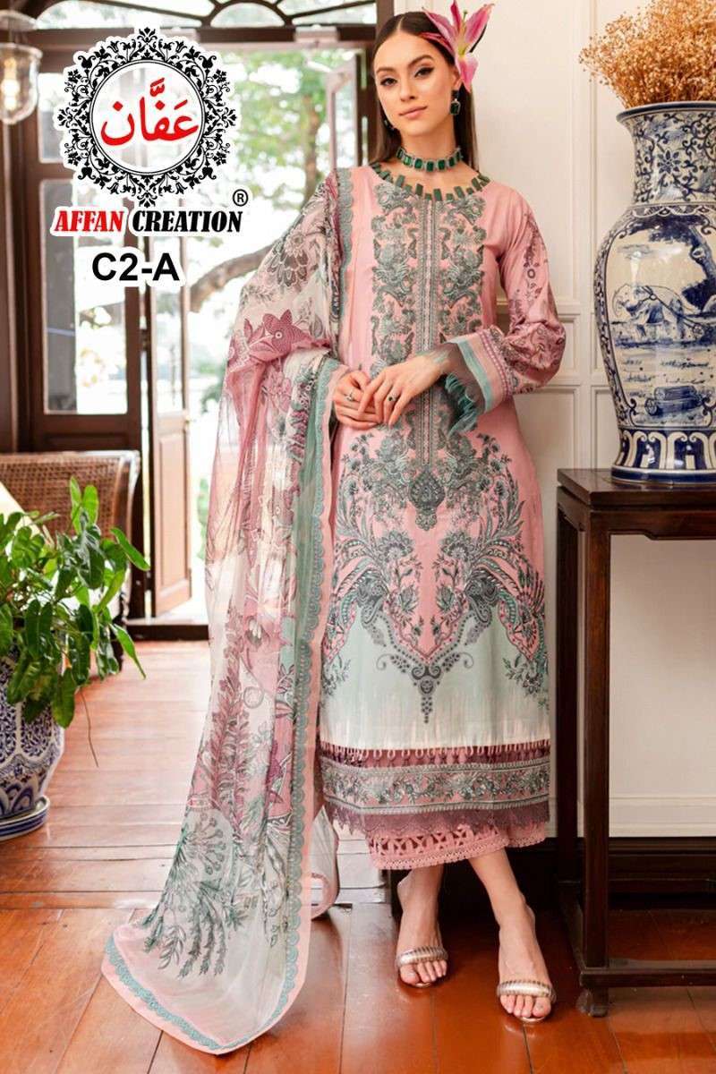 C2 COLOURS BY AFFAN CREATION C2-A TO C2-D SERIES LAWN COTTON PRINT WORK PAKISTANI DRESSES