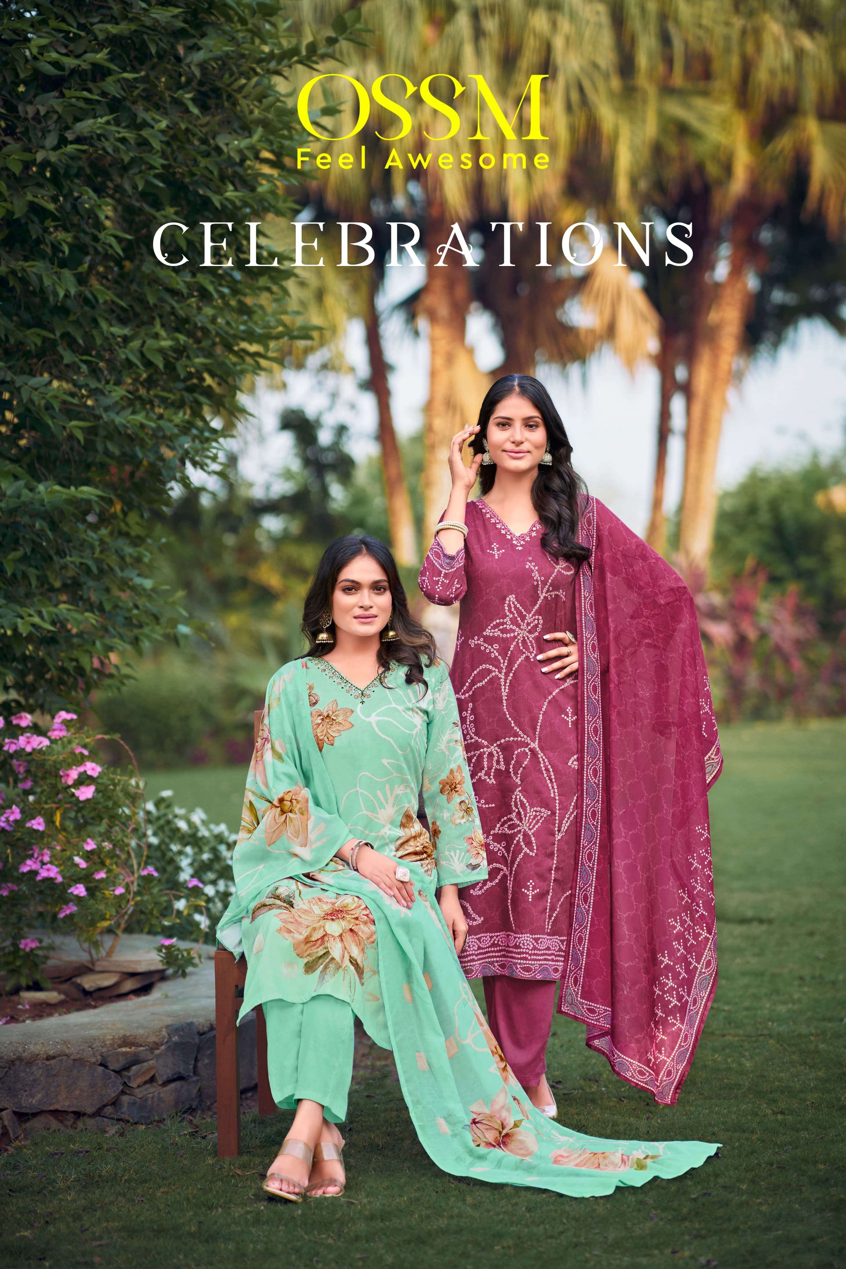 CELEBRATIONS BY OSSM 1001 TO 1006 SERIES COTTON PRINT EMBROIDERY WORK READYMADE DRESSES