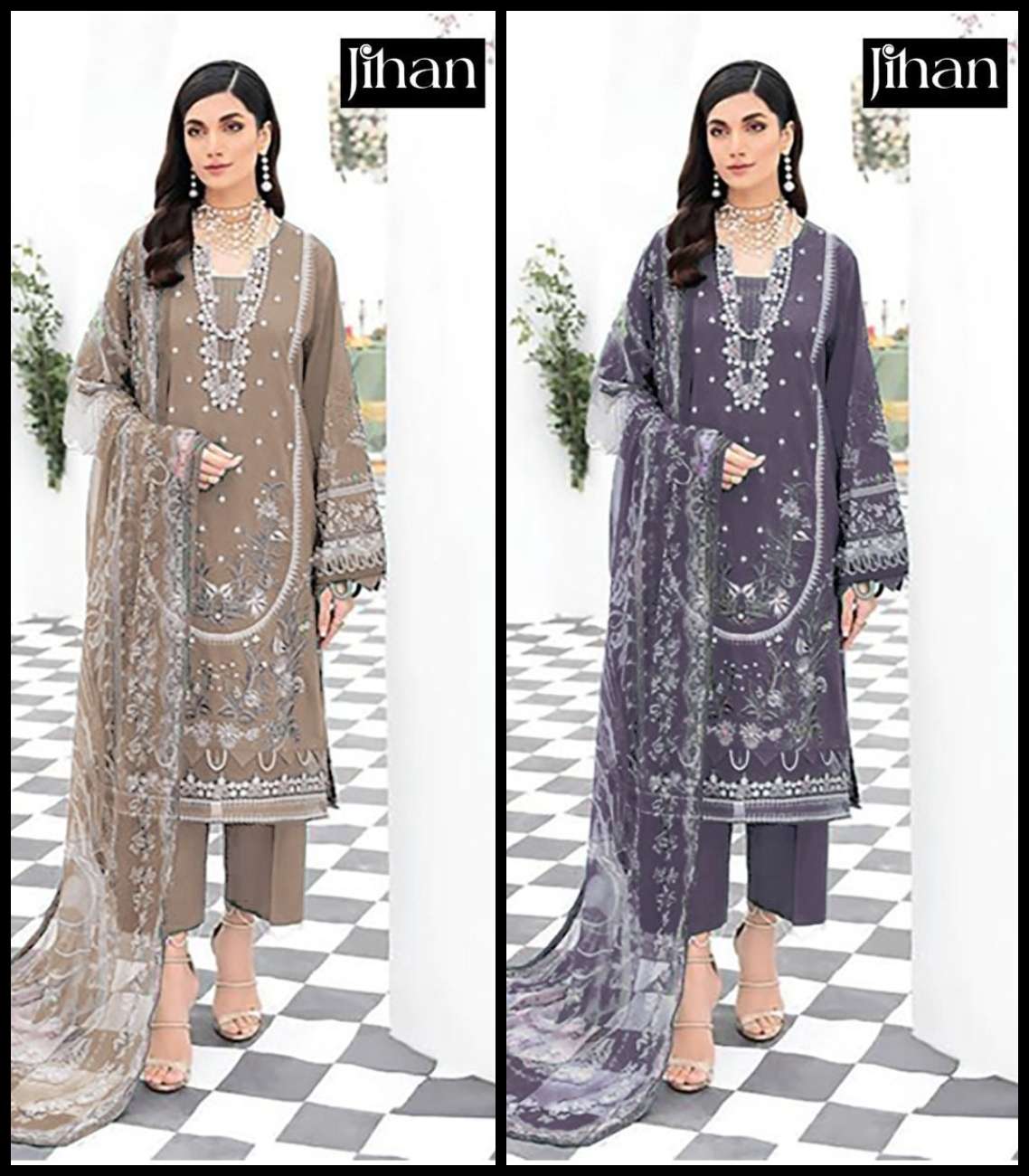 CHEVRON 3357-C ND 3357-D SERIES BY JIHAN COTTON HEAVY EMBROIDERY WORK PAKISTANI DRESSES