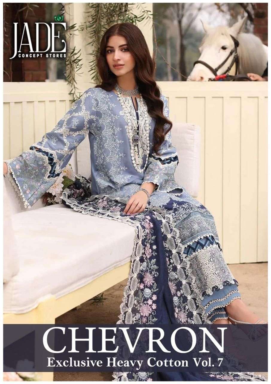 CHEVRON VOL-7 BY JADE 61 TO 66 SERIES PURE HEAVY LAWN PRINT PAKISTANI DRESSES