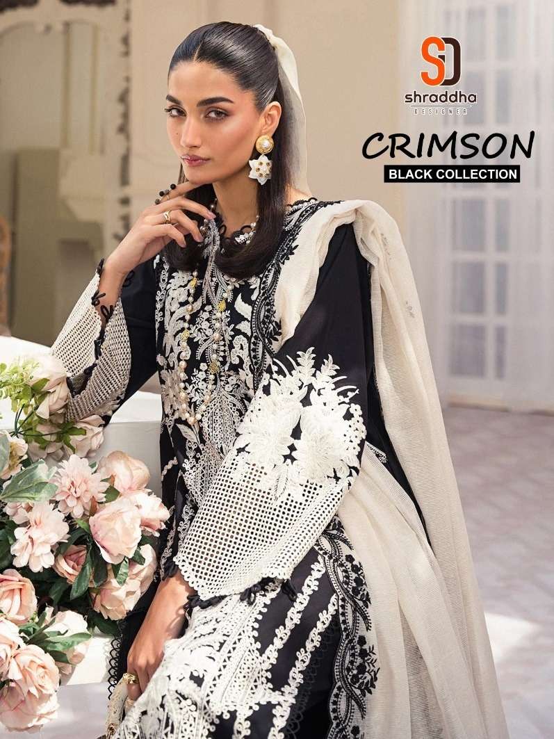 CRIMSON BLACK COLLECTION BY SHRADDHA DESIGNER 1001 TO 1004 SERIES COTTON WORK DRESSES