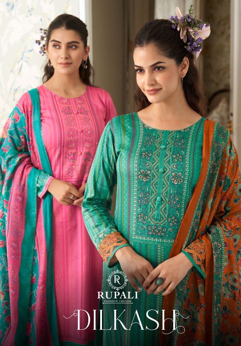 DILKASH BY RUPALI 3301 TO 3306 SERIES JAAM SATIN PRINT HAND WORK DRESSES