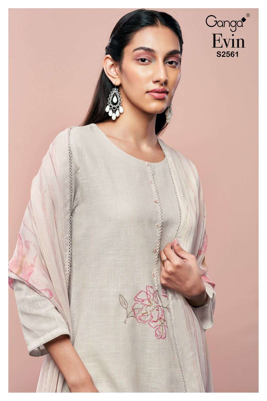 EVIN BY GANGA FASHIONS 2561-A TO 2561-D SERIES COTTON LINEN PRINT WORK DRESSES