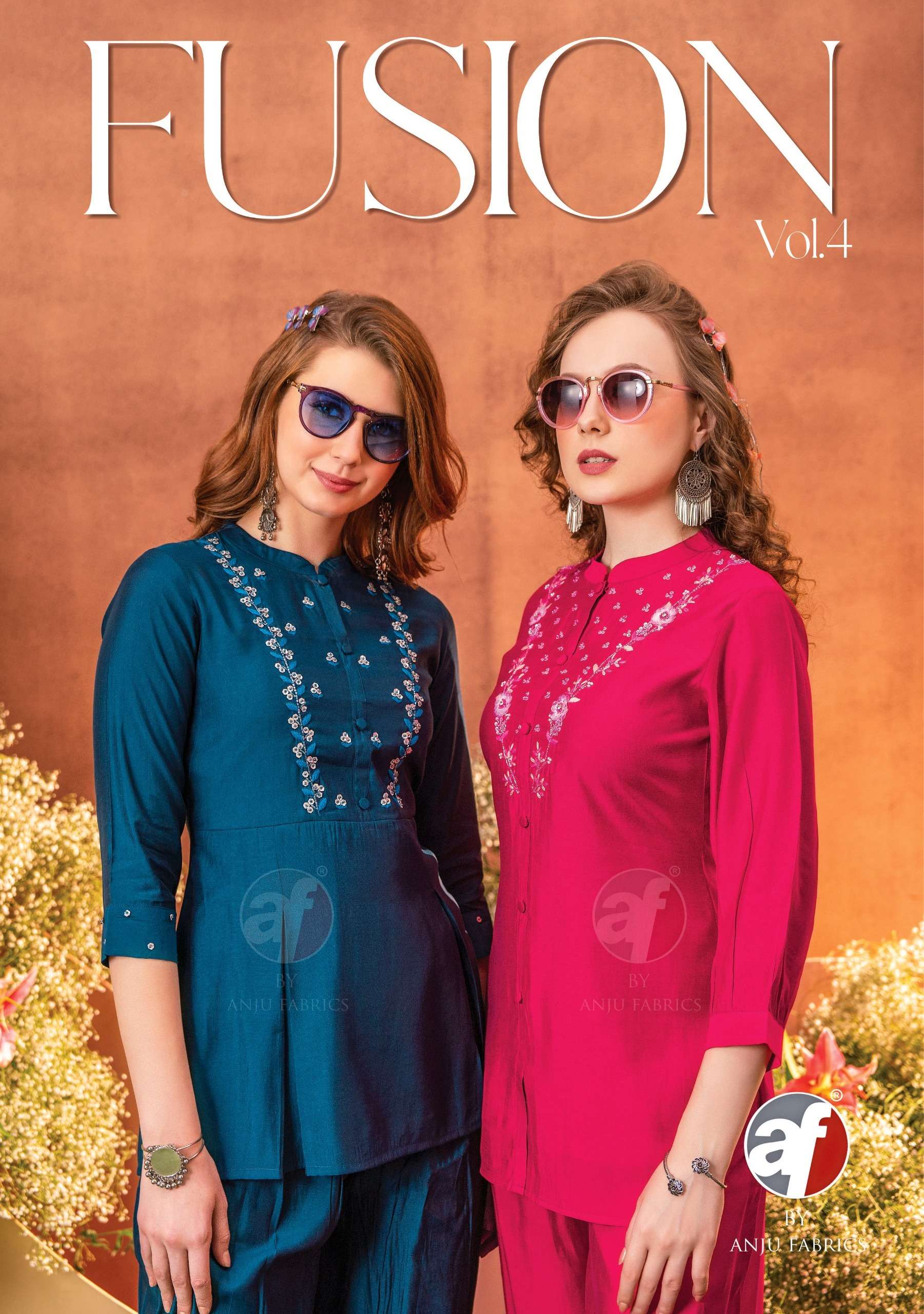 FUSION VOL-4 BY ANJU FABRICS 3301 TO 3306 SERIES VISCOSE NYLON HAND WORK CO-ORD SET