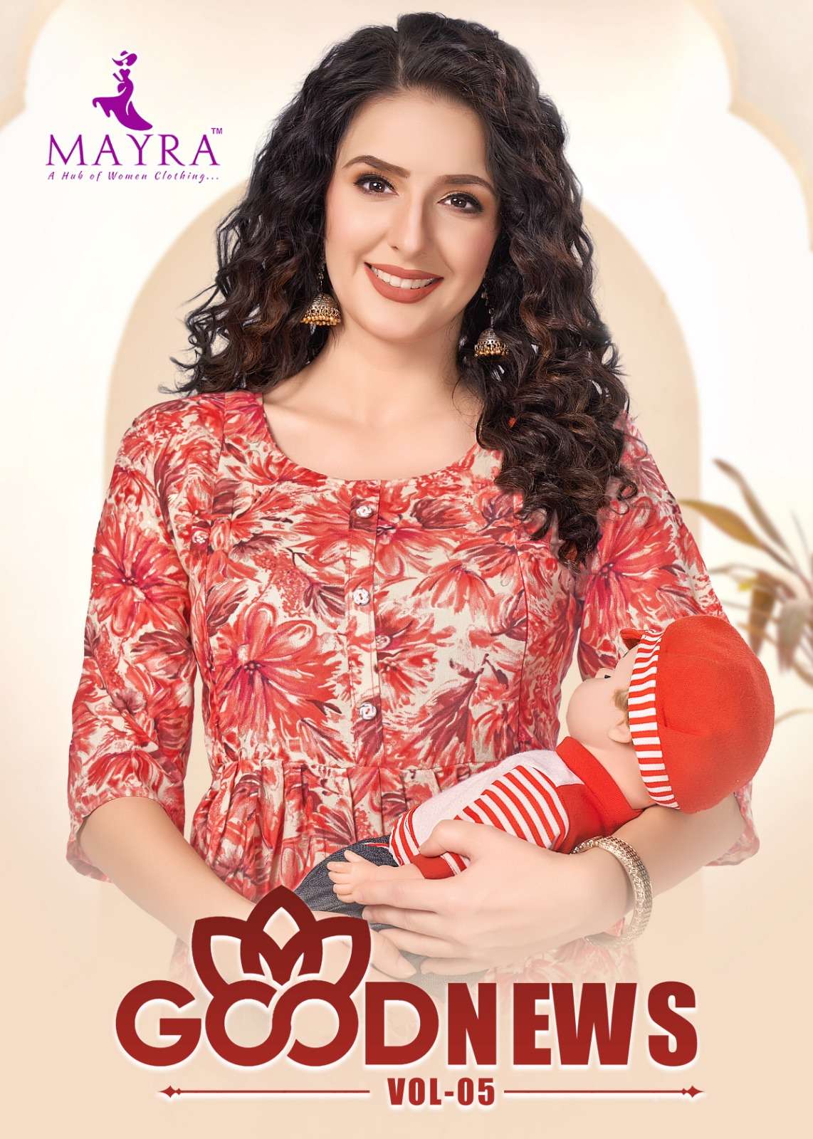 GOOD NEWS VOL-5 BY MAYRA 91032 TO 91039 SERIES PURE RAYON PRINT WORK KURTIS