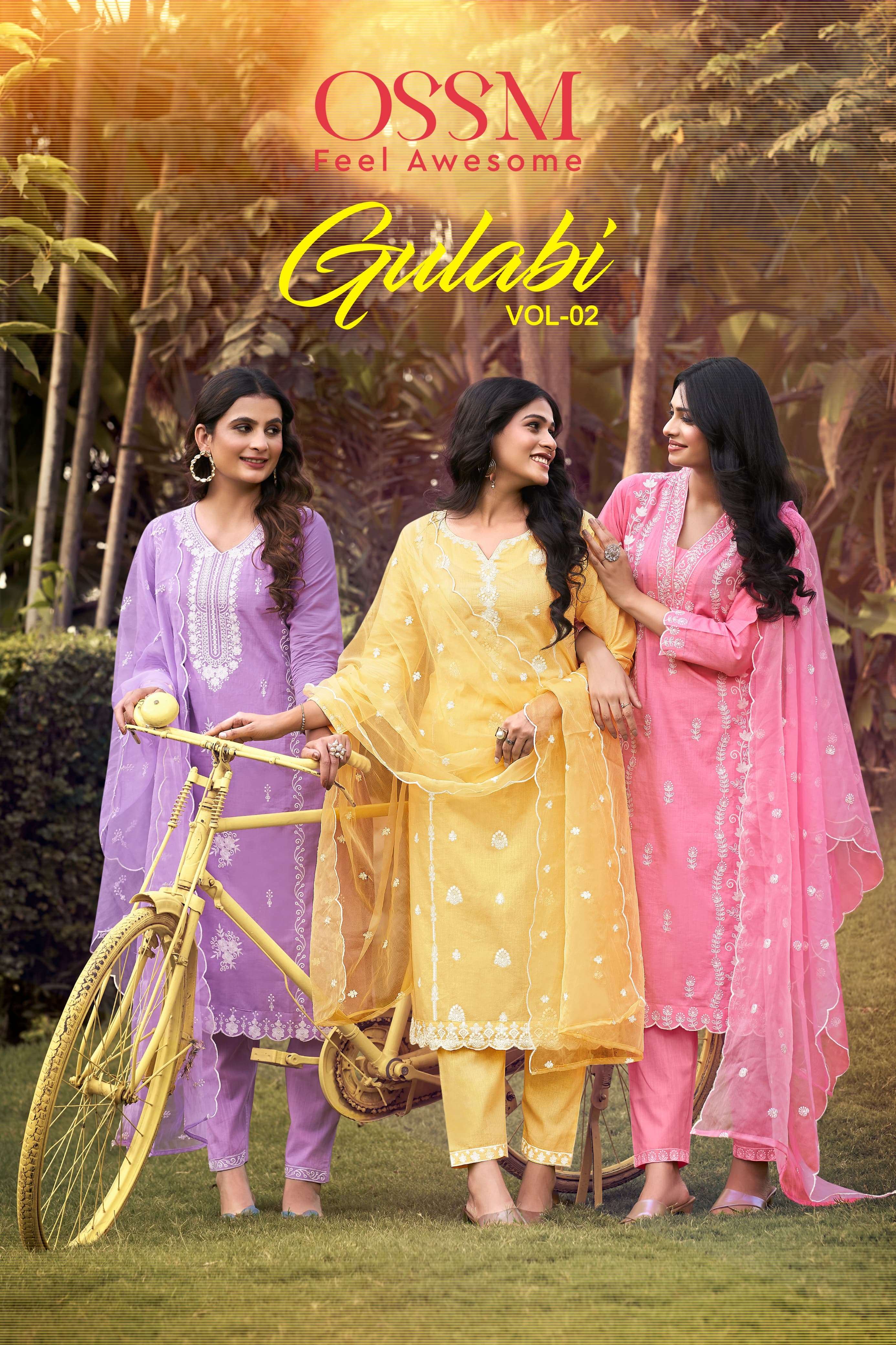 GULABI VOL-2 BY OSSM 1001 TO 1006 SERIES COTTON HEAVY EMBROIDERY READYMADE DRESSES