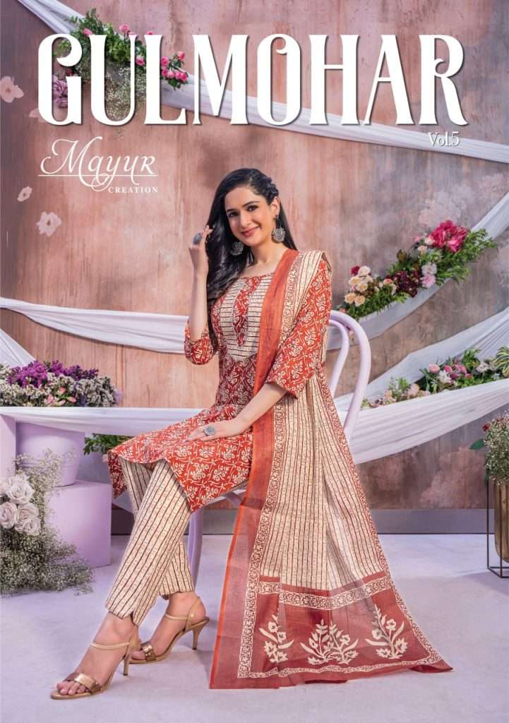 GULMOHAR VOL-5 BY MAYUR CREATION 5001 TO 5010 SERIES HEAVY COTTON PRINT READYMADE DRESSES