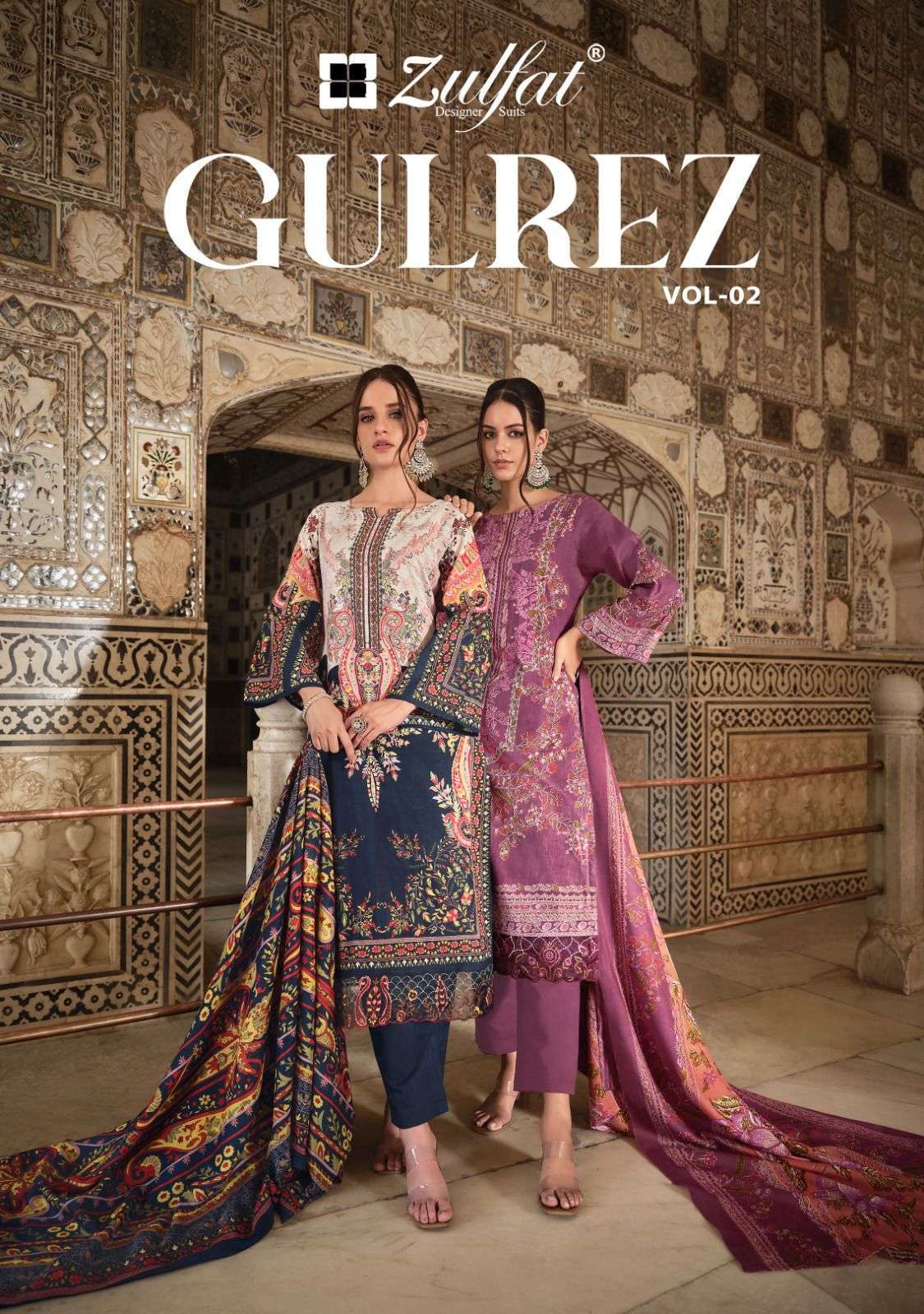 GULREZ VOL-2 BY ZULFAT 553-001 TO 553-008 SERIES PURE COTTON PRINT WORK PAKISTANI DRESSES