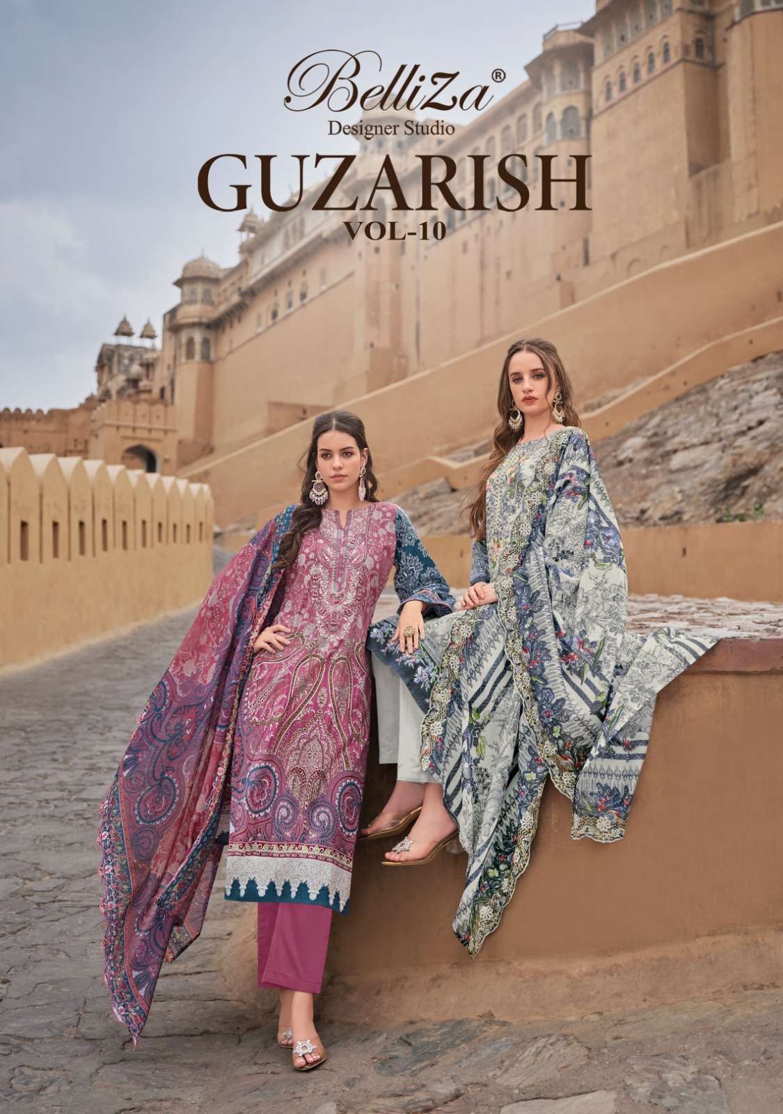 GUZARISH VOL-10 BY BELLIZA 923-001 TO 923-008 SERIES PURE COTTON PRINT WORK DRESSES