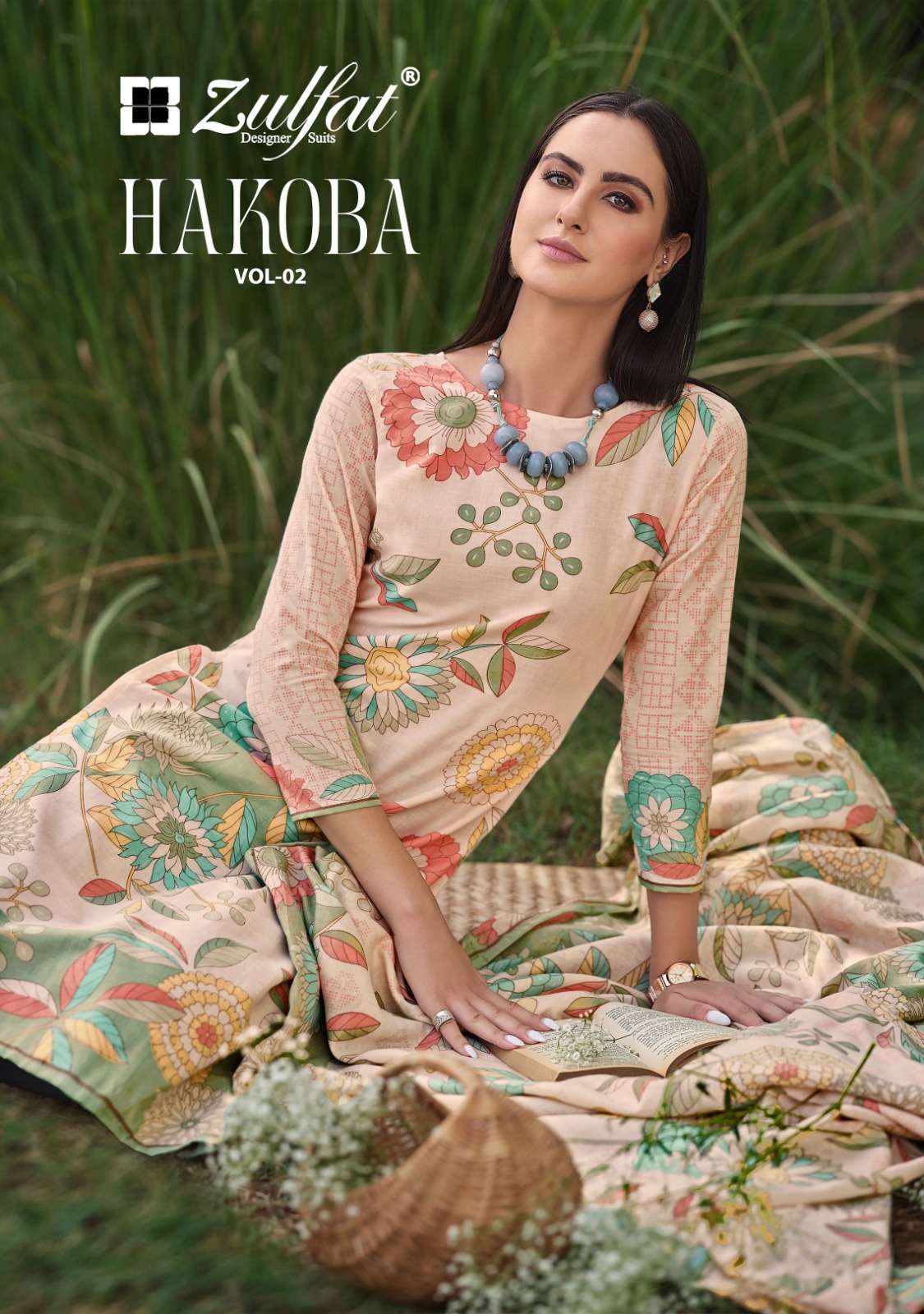 HAKOBA VOL-2 BY ZULFAT 558-001 TO 558-008 SERIES CAMBRIC COTTON PRINT DRESSES