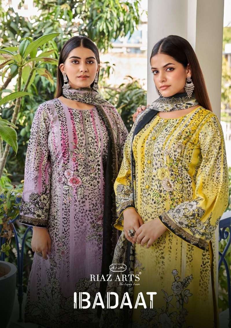 IBADAAT BY RIAZ ARTS 3701 TO 3705 SERIES PURE LAWN PRINT WORK PAKISTANI DRESSES