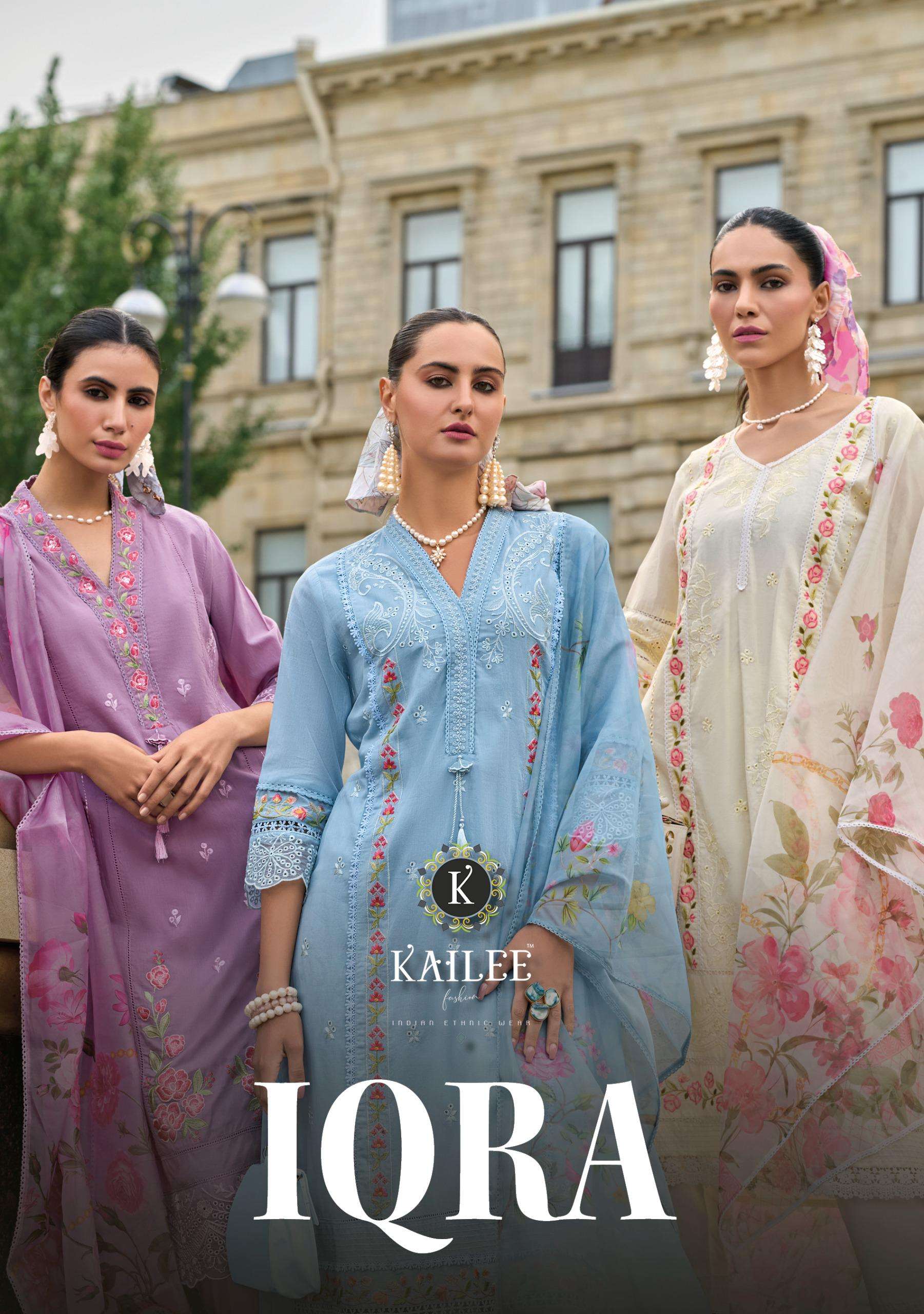 IQRA BY KAILEE FASHION 42681 TO 42683 SERIES PURE COTTON FANCY WORK READYMADE DRESSES