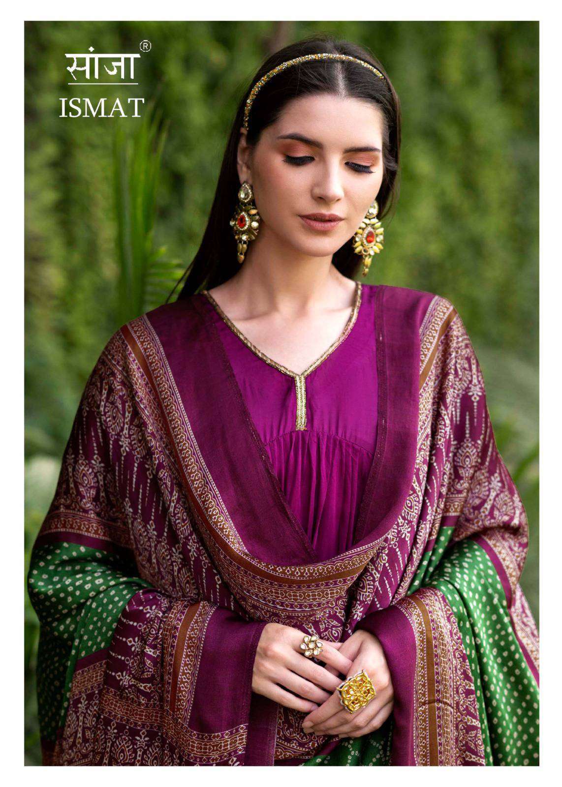 ISMAT BY SAANJA 3106 TO 3110 SERIES VISCOSE MUSLIN PRINT EMBROIDERY WORK DRESSES