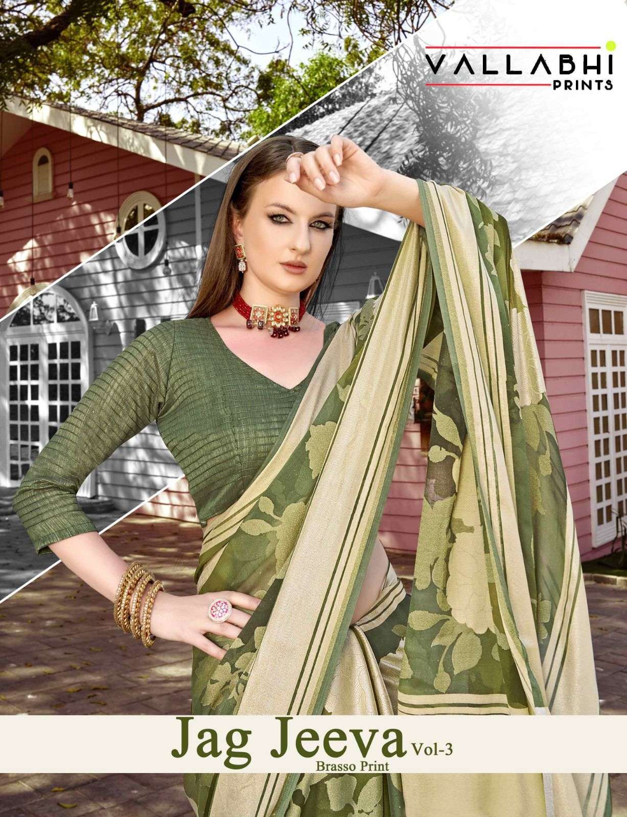 JAG JEEVA VOL-3 BY VALLABHI PRINTS 26881 TO 26886 SERIES BRASSO PRINT WORK SAREES