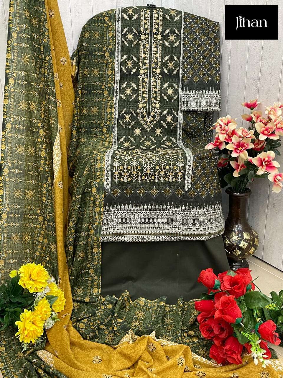 JIHAN 3411 HIT DESIGN BY JIHAN PURE LAWN PRINT EMBROIDERY WORK PAKISTANI DRESS