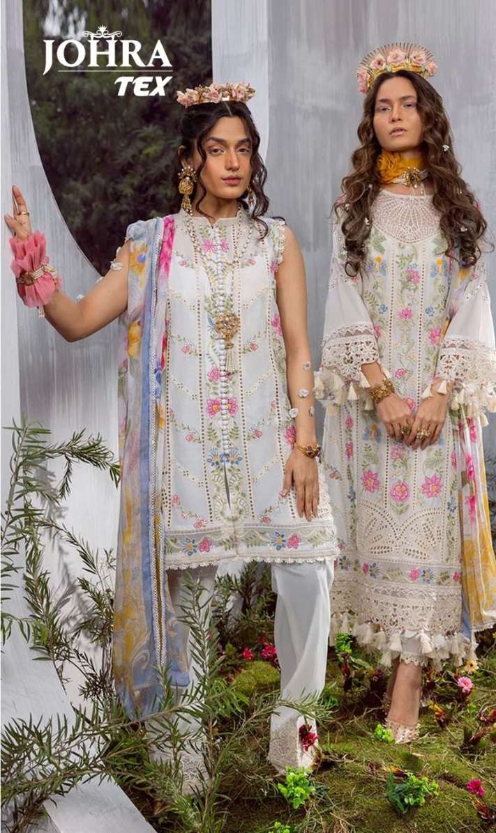 JT-143 TO JT-145 HITS BY JOHRA TEX CAMBRIC COTTON HEAVY WORK PAKISTANI DRESSES