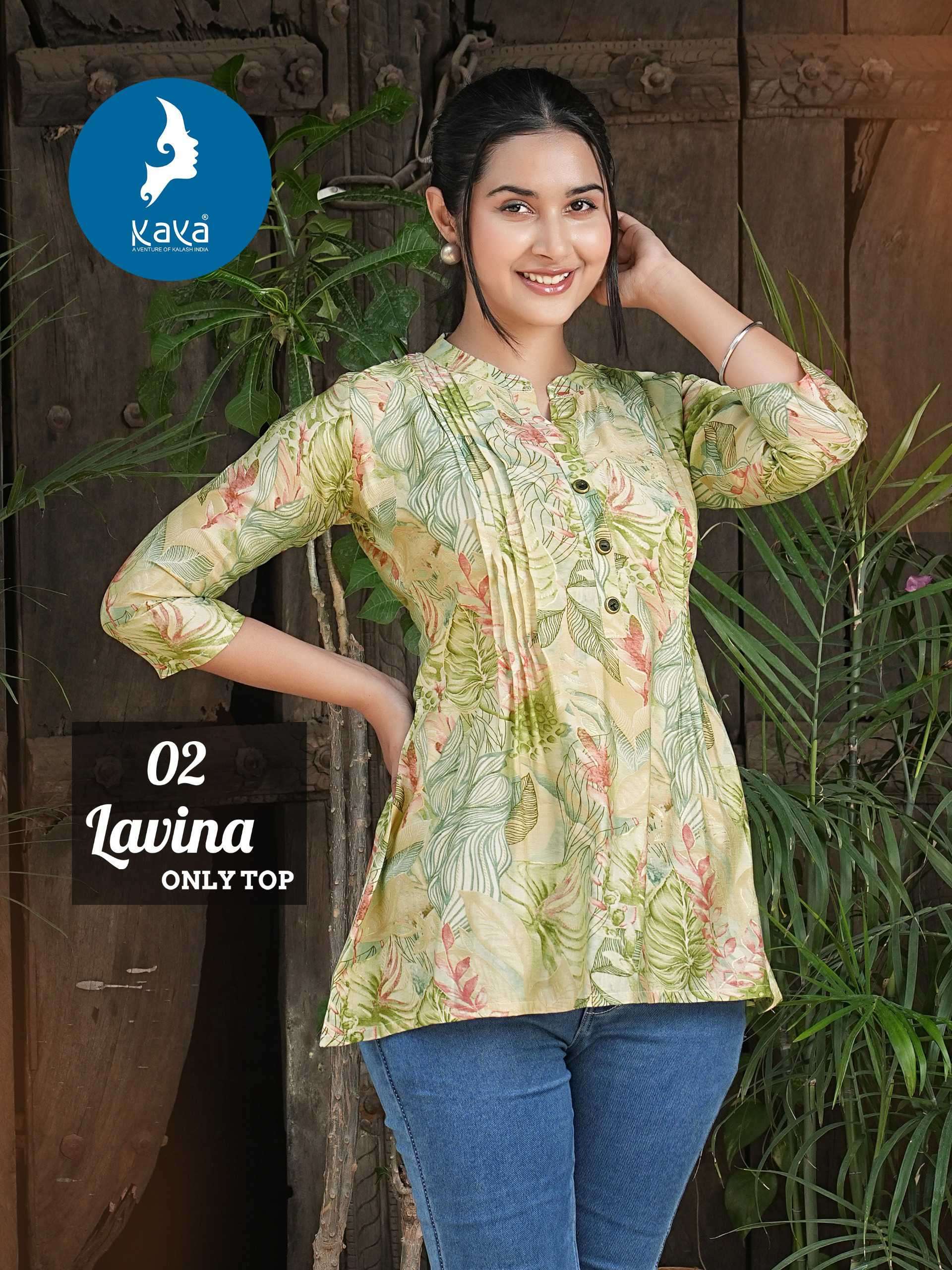 LAVINA BY KAYA 01 TO 08 SERIES CHANDERI FOIL PRINT WORK TOPS