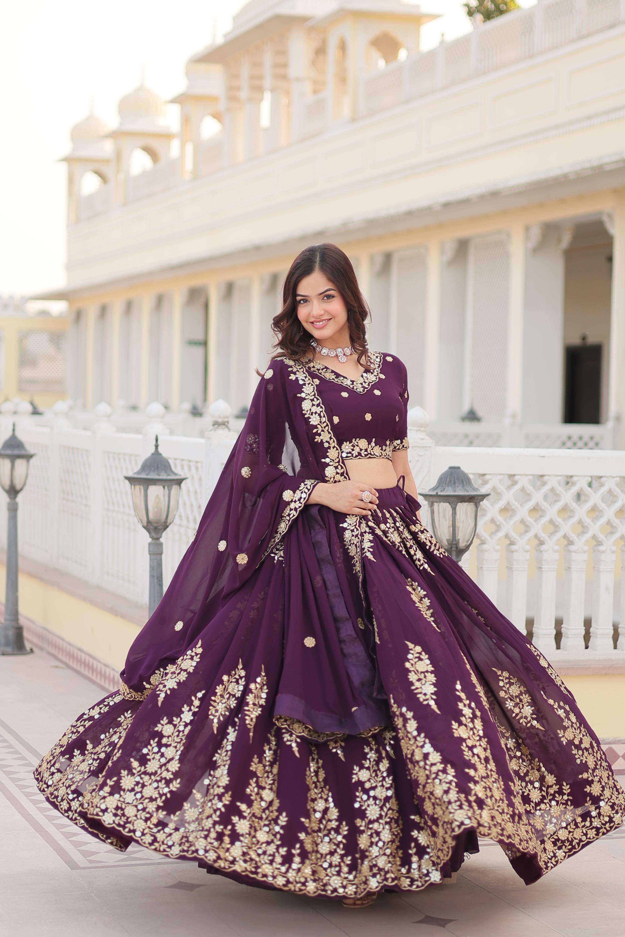 LW-7102 HIT DESIGN BY AQSAWHOLESALE FAUX GEORGETTE HEAVY WORK LEHENGA