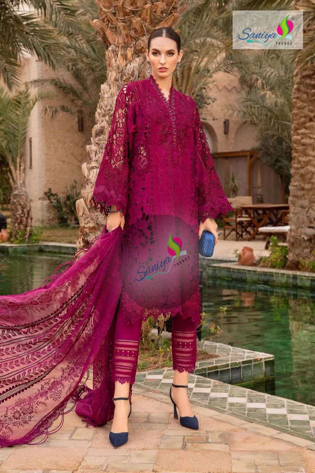 MARIA B 7088 HIT DESIGN BY SANIYA TRENDZ COTTON CHIKANKARI WORK PAKISTANI DRESS