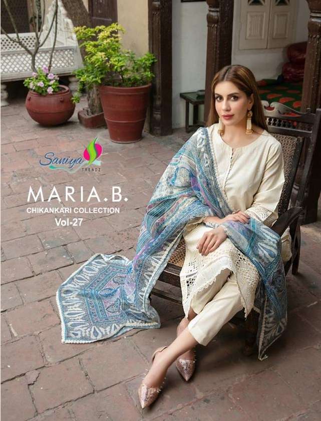 MARIA.B. CHIKANKARI COLLECTION VOL-27 BY SANIYA TRENDZ 27001 TO 27003 SERIES COTTON PAKISTANI DRESSE...