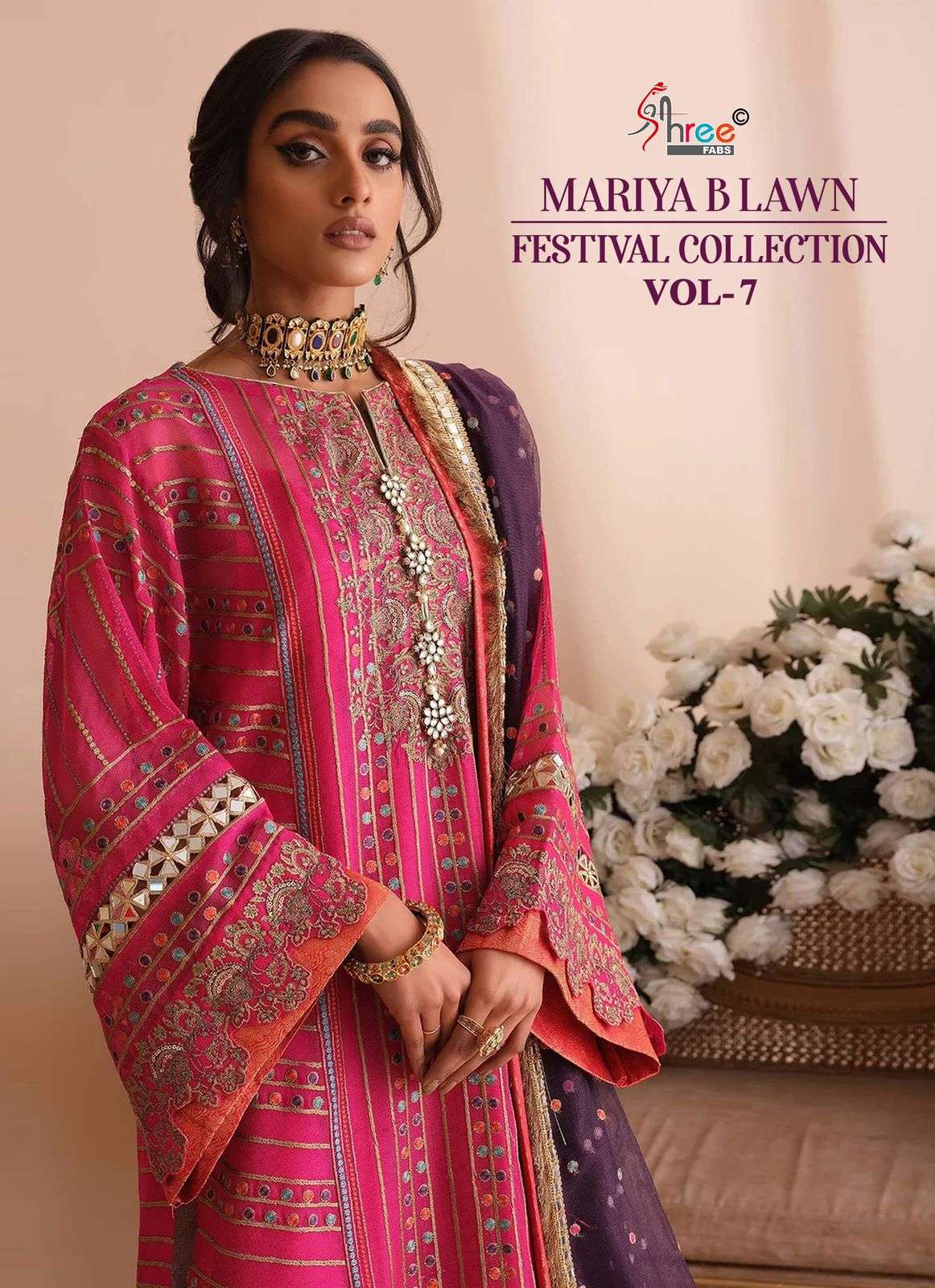 MARIYA B LAWN FESTIVAL COLLECTION VOL-7 BY SHREE FABS 3635 TO 3637 SERIES COTTON WORK DRESSES