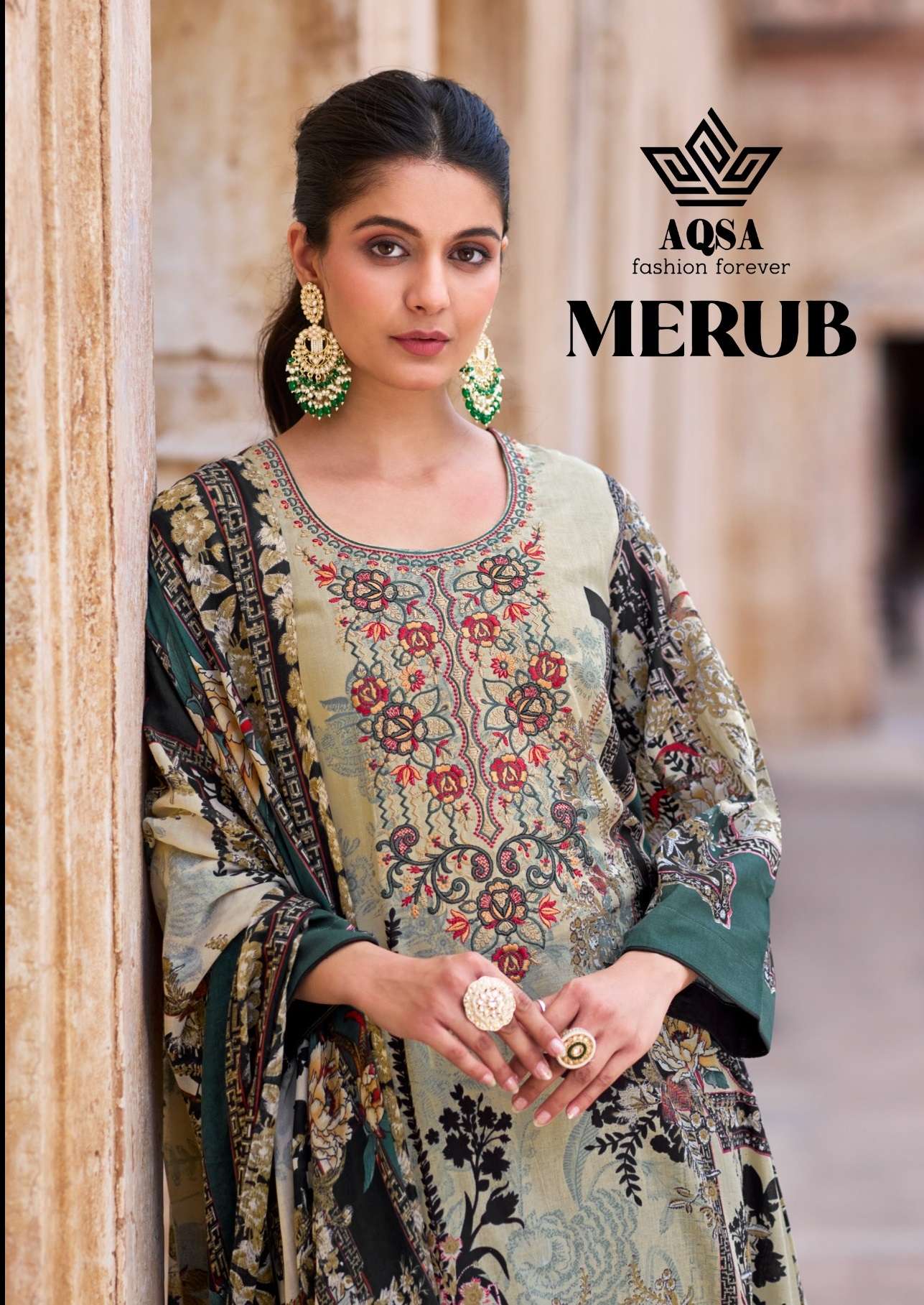 MERUB BY AQSA 1001 TO 1006 SERIES CAMBRIC COTTON PRINT EMBROIDERY WORK DRESSES