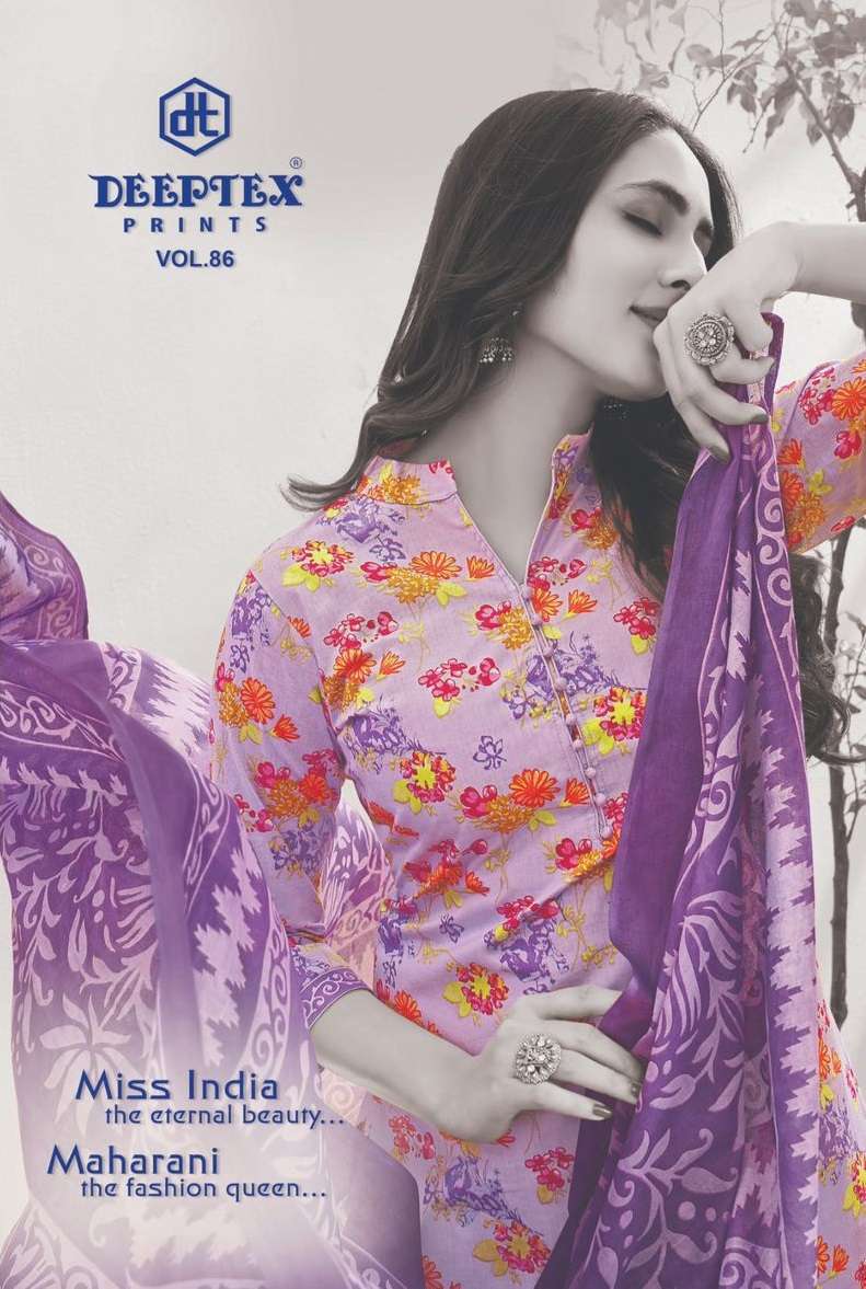 MISS INDIA VOL-86 BY DEEPTEX 8601 TO 8626 SERIES PURE COTTON PRINT DRESS MATERIALS