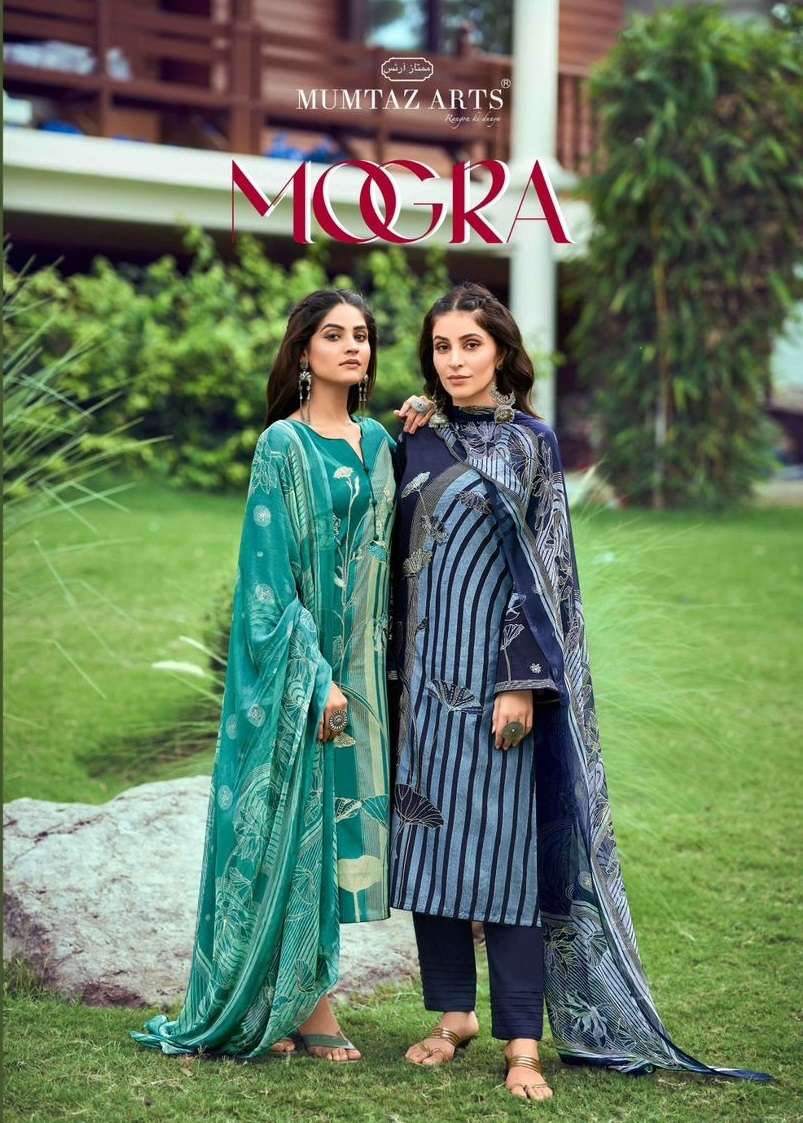 MOGRA BY MUMTAZ ARTS 12001 TO 12004 SERIES COTTON CAMBRIC PRINT WORK DRESSES