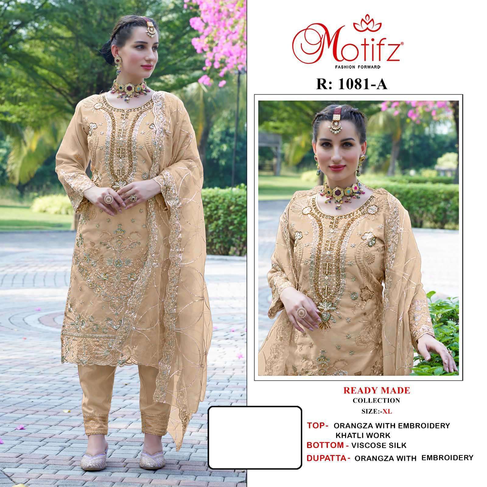 MOTIFZ 1081-A TO 1081-D SERIES BY MOTIFZ FASHION ORGANZA WORK READYMADE DRESSES