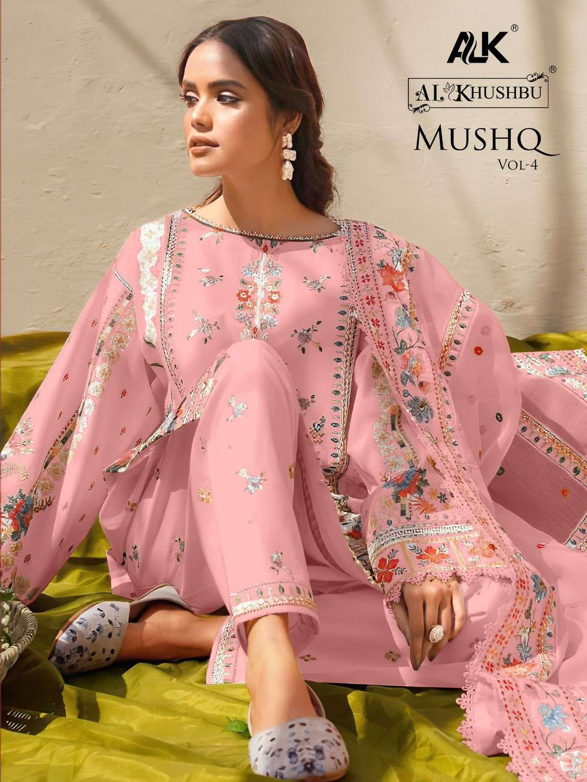 MUSHQ VOL-4 BY AL KHUSHBU 5085-A TO 5085-D SERIES CAMBRIC COTTON WORK PAKISTANI DRESSES