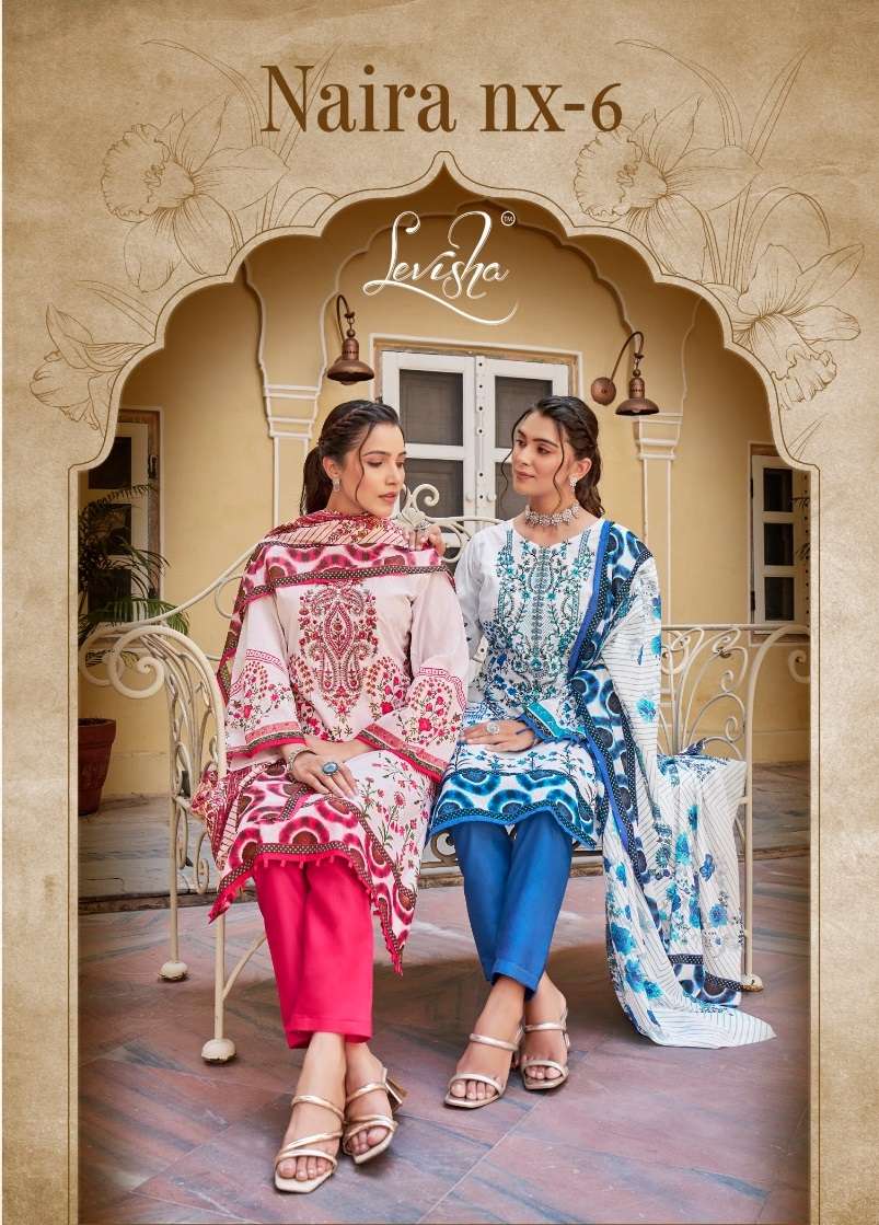 NAIRA NX VOL-6 BY LEVISHA 6013 TO 6020 SERIES CAMRIC COTTON PRINT WORK PAKISTANI DRESSES