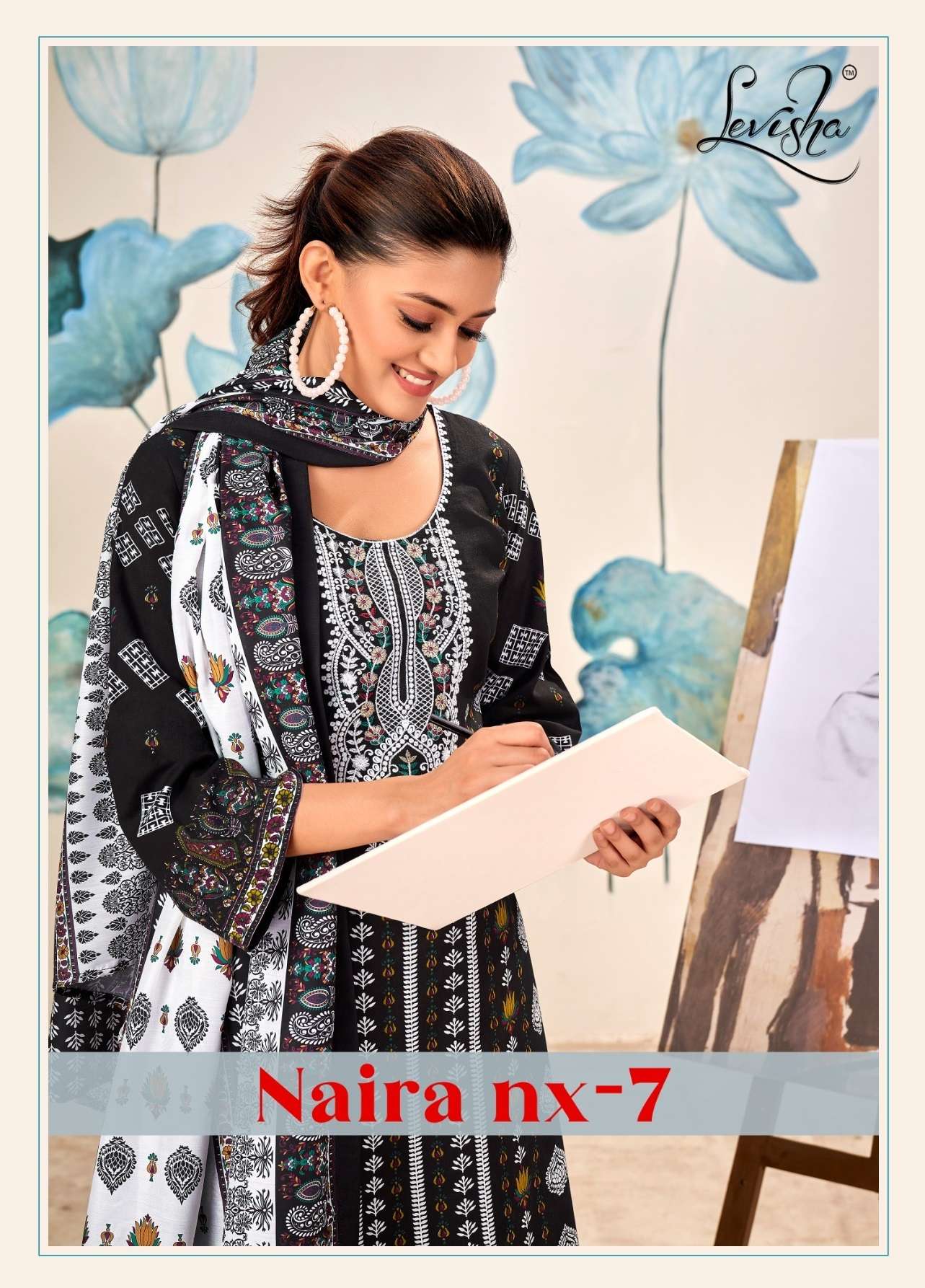 NAIRA NX VOL-7 BY LEVISHA 7013 TO 7018 SERIES CAMBRIC COTTON PRINT WORK PAKISTANI DRESSES