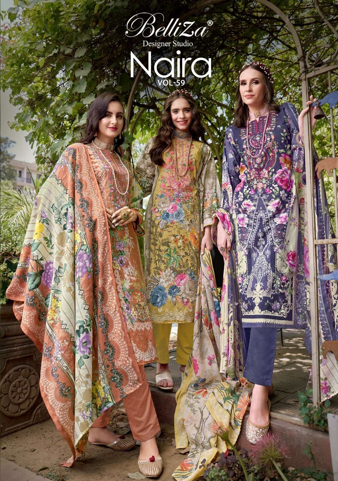 NAIRA VOL-59 BY BELLIZA 934-001 TO 934-008 SERIES COTTON PRINT WORK PAKISTANI DRESSES