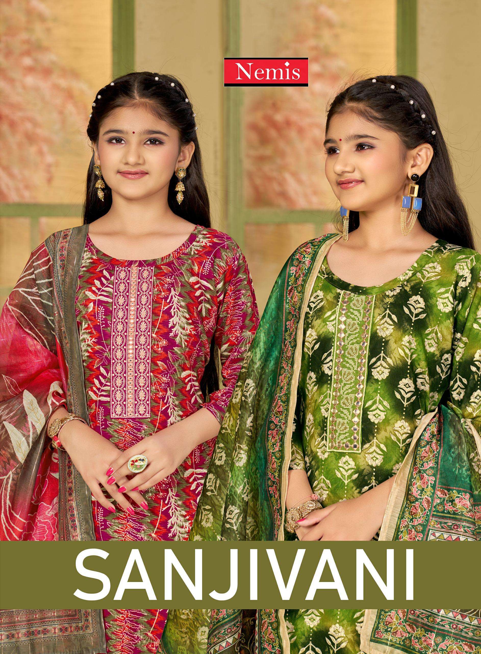 NEMIS SANJIVANI BY AQSAWHOLESALE 1001 TO 1008 SERIES RAYON WORK KIDS READYMADE DRESSES