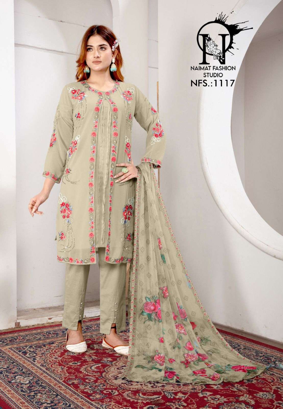 NFS 1117 NX BY NAIMAT FASHION STUDIO PURE GEORGETTE HEAVY WORK READYMADE DRESSES