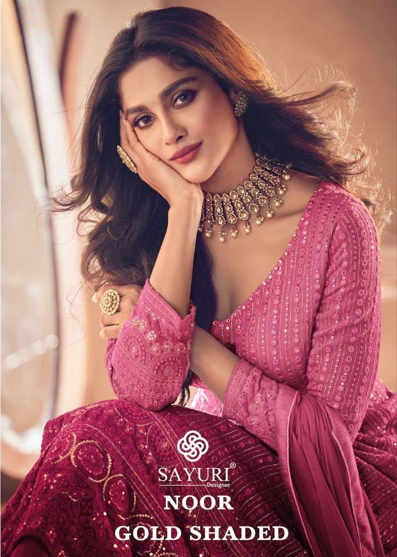 NOOR GOLD SHADED BY SAYURI 122-L TO 122-P SERIES GEORGETTE HEAVY WORK READYMADE DRESSES