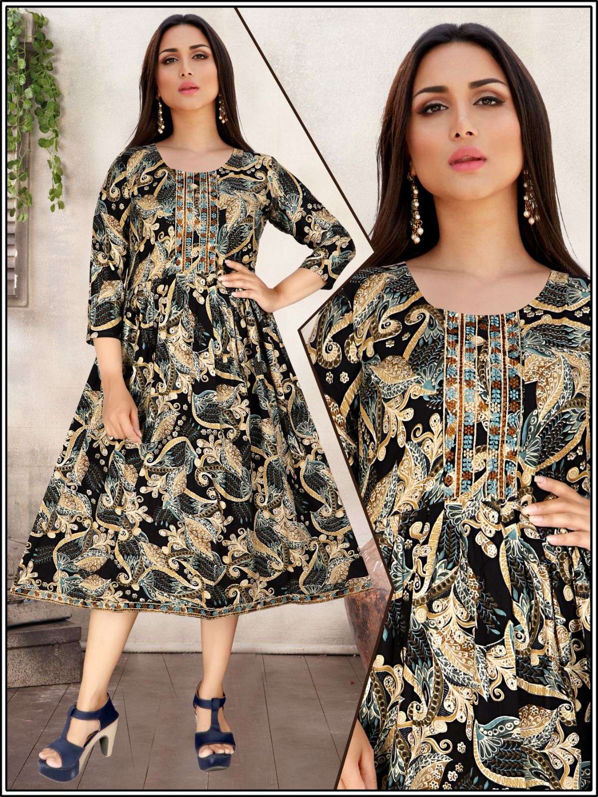 PALLAVI BY AQSAWHOLESALE HEAVY RAYON PRINT WORK KURTIS