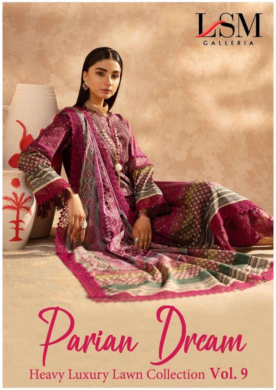 PARIAN DREAMS VOL-9 BY LSM GALLERIA 1081 TO 1086 SERIES PURE HEAVY LAWN PRINT DRESSES