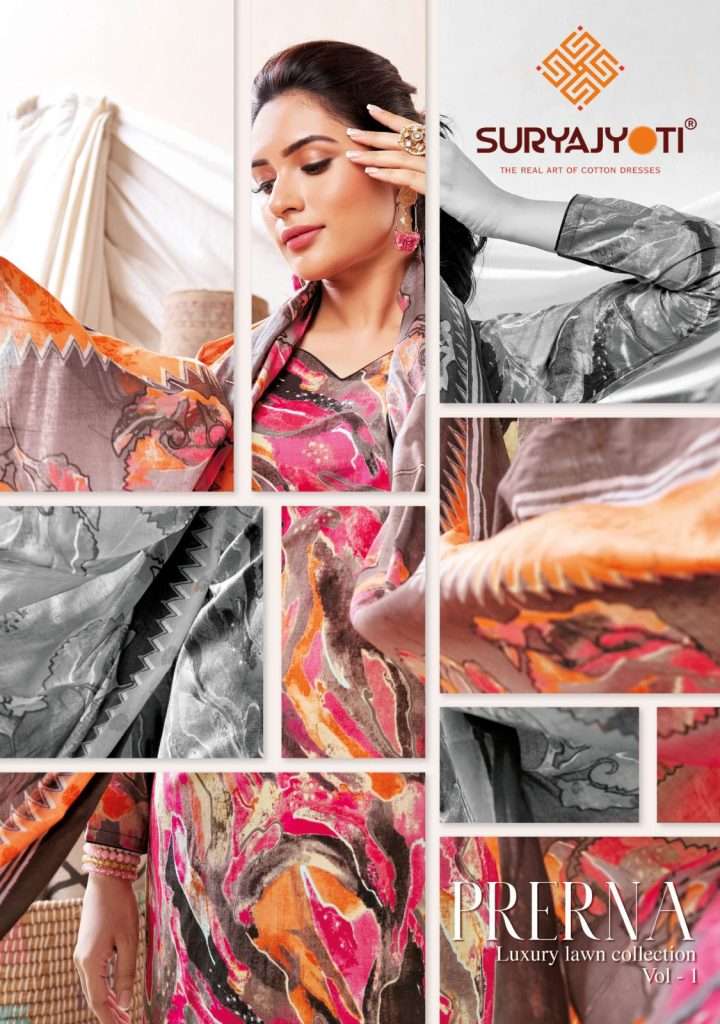 PRERNA BY SURYAJYOTI 10001 TO 10012 SERIES PURE LAWN PRINT DRESSES