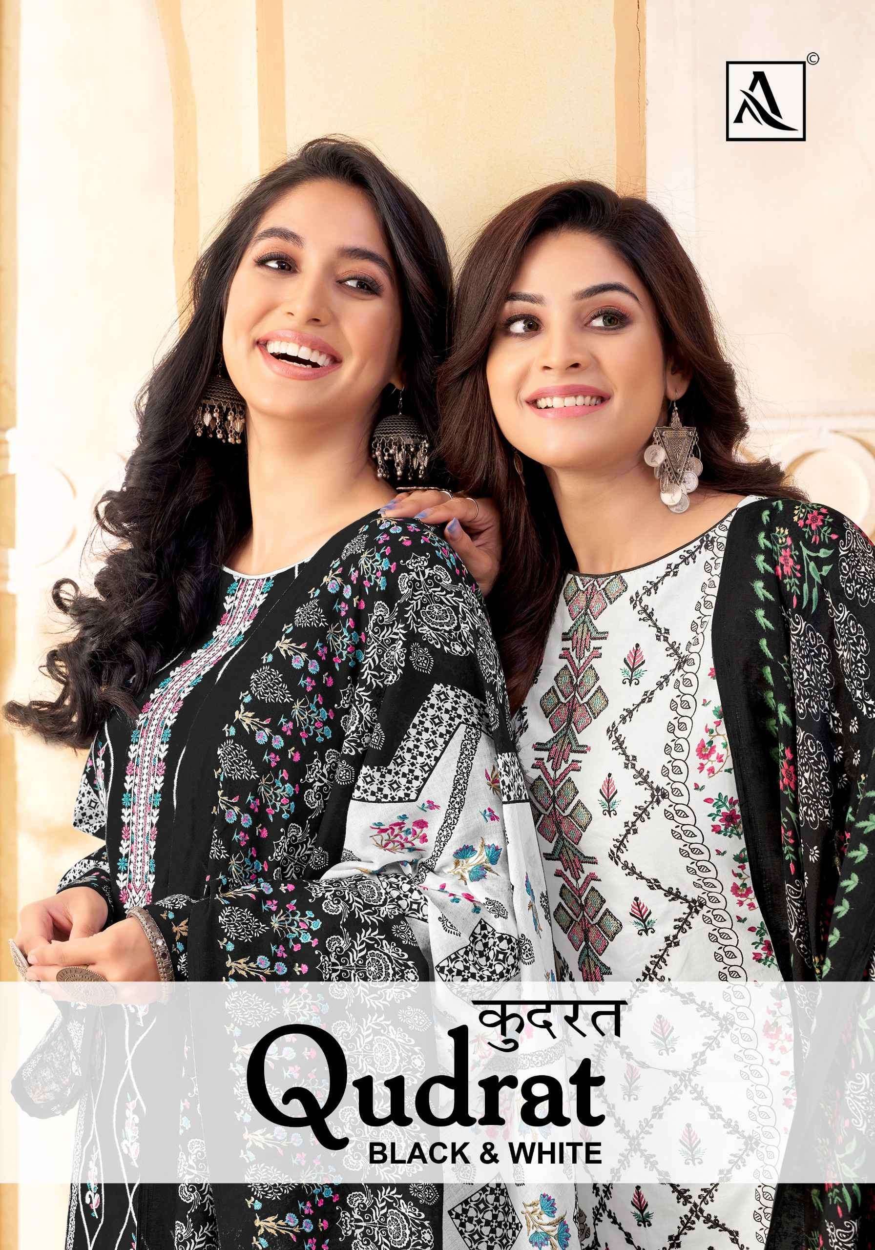 QUDRAT BLACK AND WHITE BY ALOK SUIT 1557-001 TO 1557-008 SERIES CAMBRIC COTTON WORK DRESSES