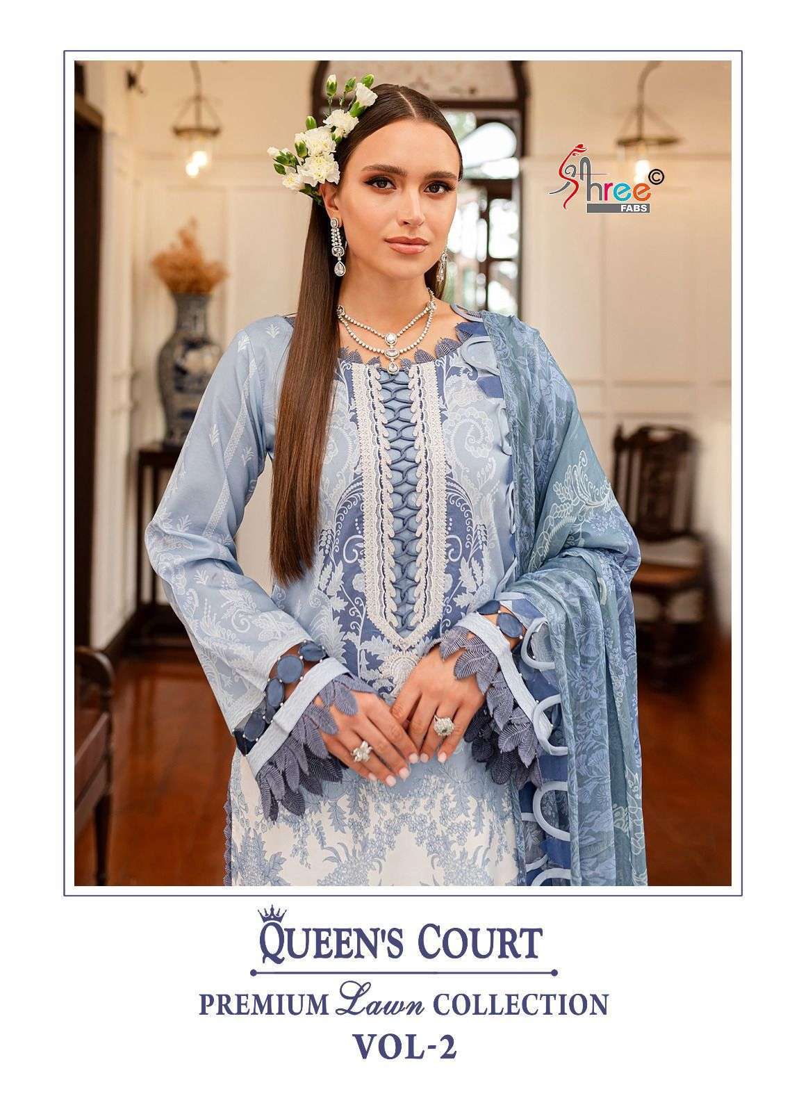 QUEENS COURT PREMIUM LAWN COLLECTION VOL-2 BY SHREE FABS 3638 TO 3643 SERIES COTTON PAKISTANI DRESSE...