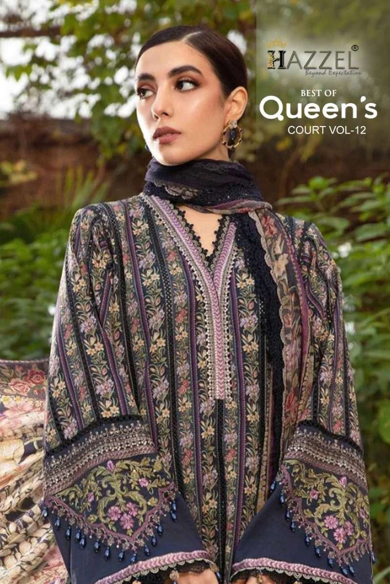 QUEENS COURT VOL-12 BY HAZZEL 12001 TO 12004 SERIES COTTON PRINT WORK PAKISTANI DRESSES