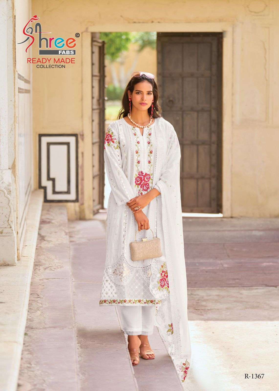 R-1367 NX BY SHREE FABS CAMBRIC COTTON EMBROIDERY WORK READYMADE DRESSES